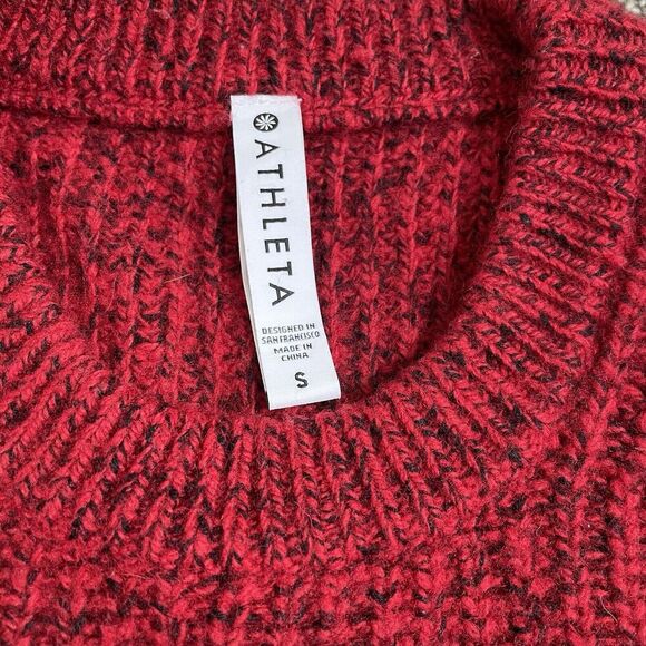 Athleta Sierra Crew Wool Blend Rib Knit Sweater Womens Size S Red Marl Cozy Warm - Picture 4 of 9
